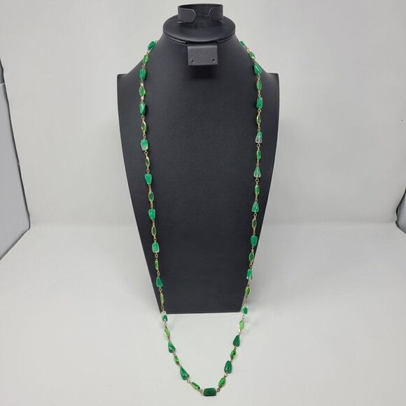 Vintage Flapper Necklace Gold Tone Resin Green Beaded Versatile 45" Delicate - Picture 11 of 14